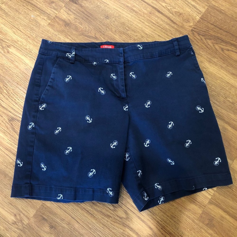 Izod Navy Shorts With White Anchor Nautical Print